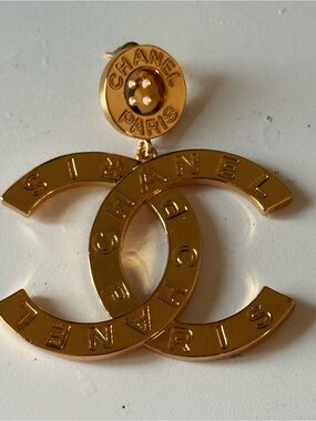 CHANEL Gold-tone XL Button Dangle Earring SINGLE EARRING ONLY!!!!